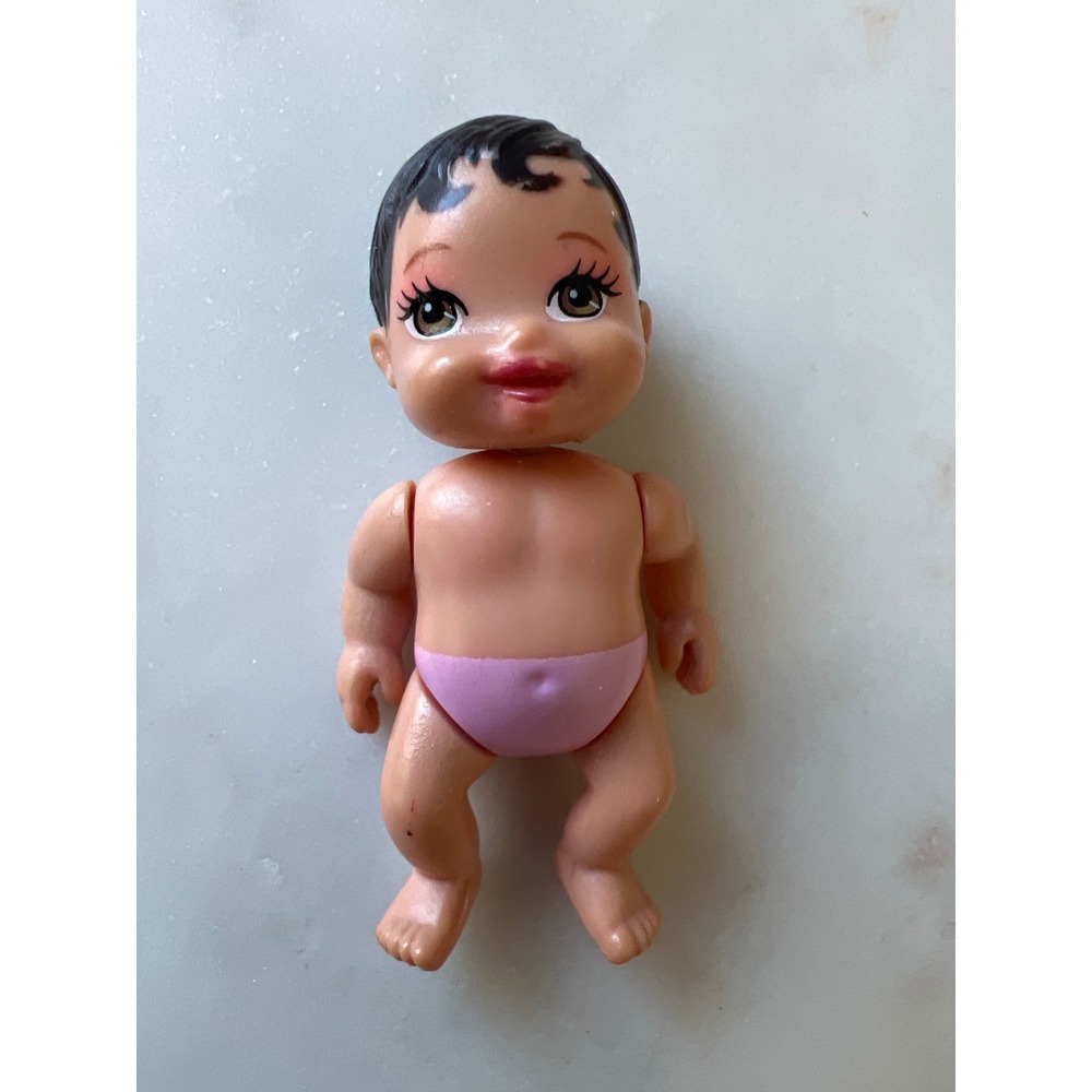 2008 Barbie Newborn Happy Family Jointed Doll Baby Girl Doll Pink Diaper 2"